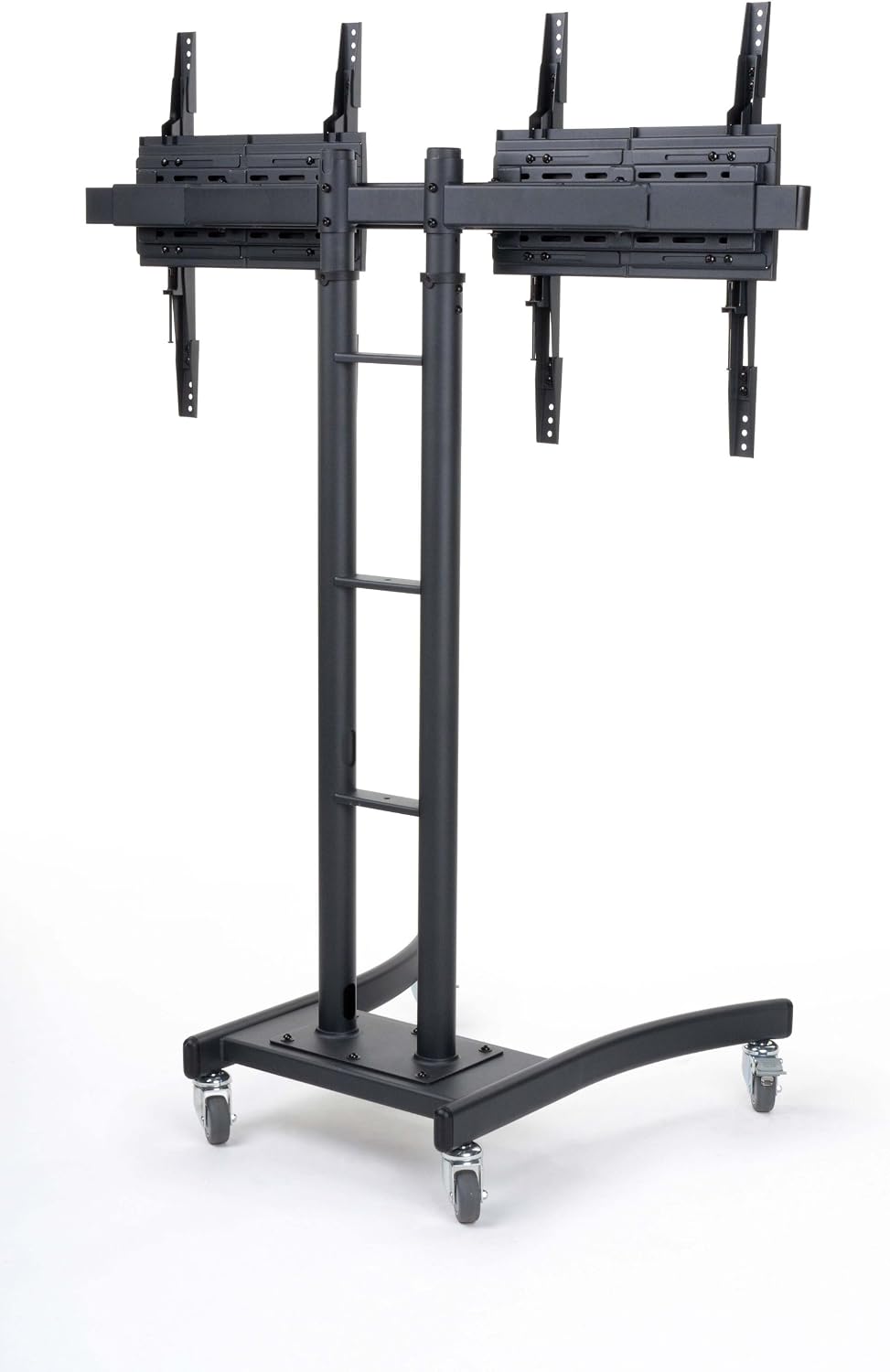 Floor Stand for TVs, Dual Monitor Mount with Side-by-Side Brackets, Fits Most 24' to 70' LCD Monitors, 50' to 90' Height-Adjustable TV Rack with Locking Casters - Black