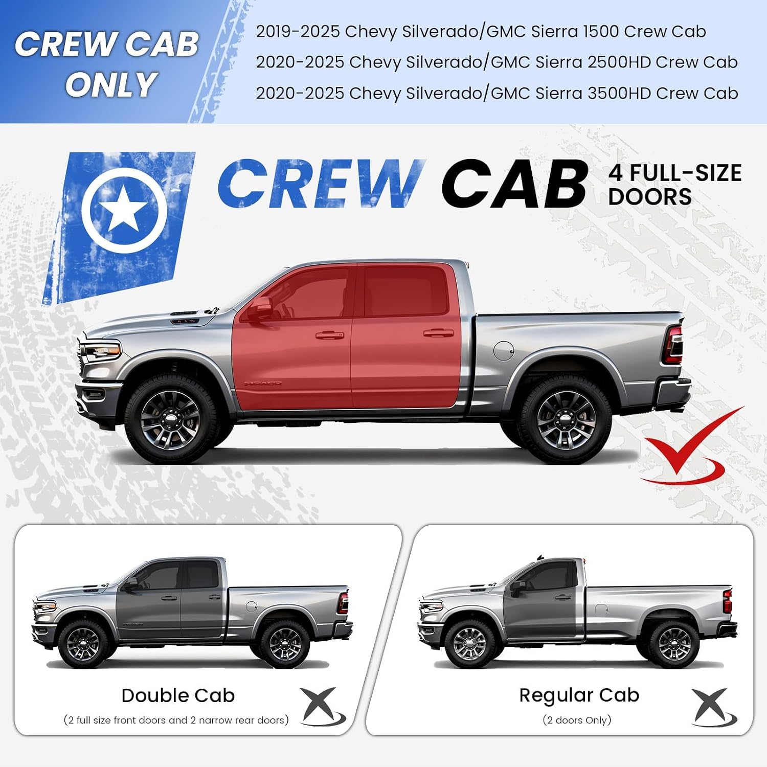 PZ 6' Running Boards Side Steps Compatible with 2019-2026 Chevy Silverado/GMC Sierra 1500 Crew Cab,2020-2026 Silverado/Sierra 2500/3500HD,500LBS No Drill Truck Running Boards Direct Fit Nerf Bar