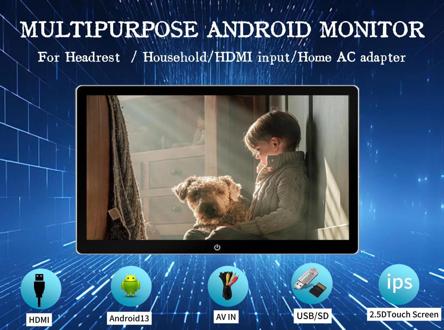 10.1 Inch 4K Android 13 Car TV Headrest Monitor for Cars Back seat,Support Phone Wireless Mirror Link Touch Screen,HDMI Input,USB/SD Card Tablet Portable Multi-Media Video Player,WiFi,2+32G