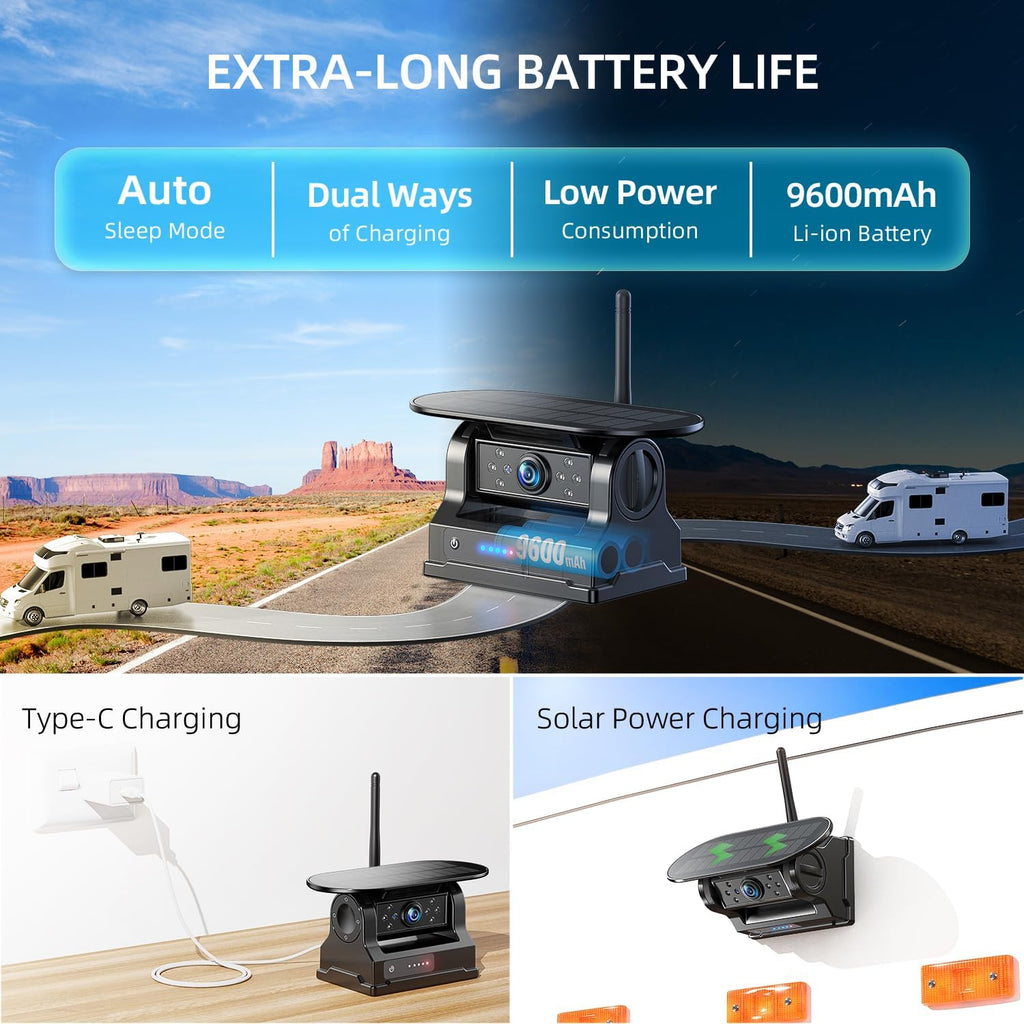 eRapta Magnetic Solar Wireless Backup Camera: HD1080P 7' Touchscreen Portable with DVR, BSD, 1-Min Install-Free IR Night Vision Hitch Backup Camera for Trailer/Truck/Small RV/Camper/Tractor-AWTCM701