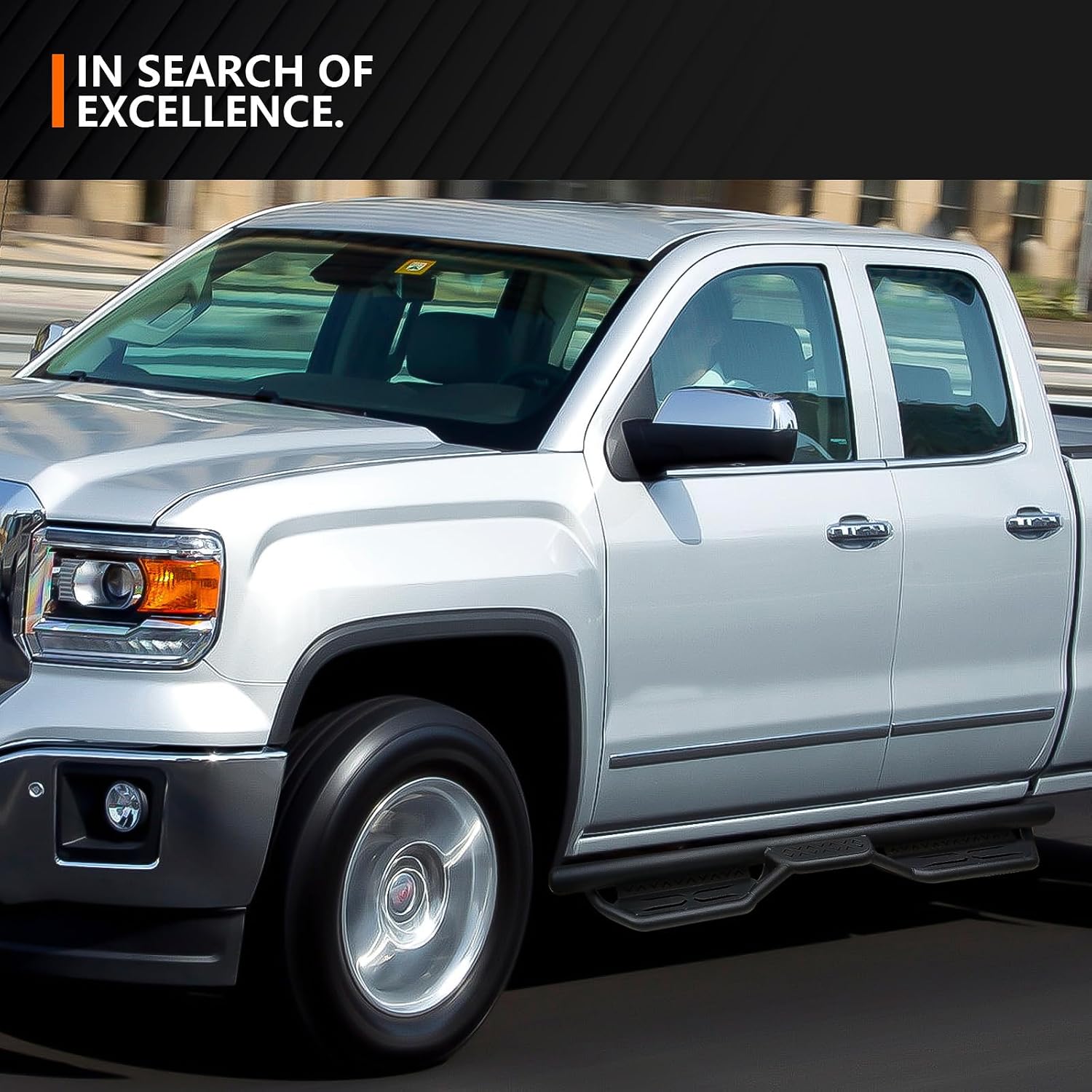 YZONA Double Cab Running Boards Compatible with 2007-2018 Chevrolet Silverado & GMC Sierra 1500, 2007-2019 Chevy Silverado & GMC Sierra 2500 3500 HD Extended Cab Side Step Nerf Bar Two Stairs Design