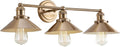 JONATHAN Y 26.5' Brass Gold 3-Light Industrial Farmhouse Metal Vanity Light Wall Sconce, Metal Shade for Bathroom Mirror, Kitchen, Entryway, LED Bulb Included (JYL7431A)