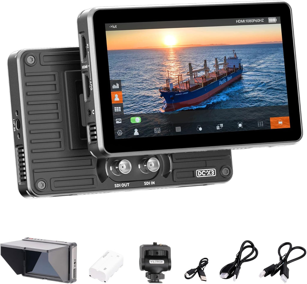 VILTROX DC-X3 2000Nits Camera Field Monitor Touchscreen with 6 Inch Full HD1920x1080 IPS 4K HDMI/3G-SDI Loop in/Out,3D LUTs Peaking Focus Assist, 160° Super Wide View Angle, Sunshade Hood, Battery