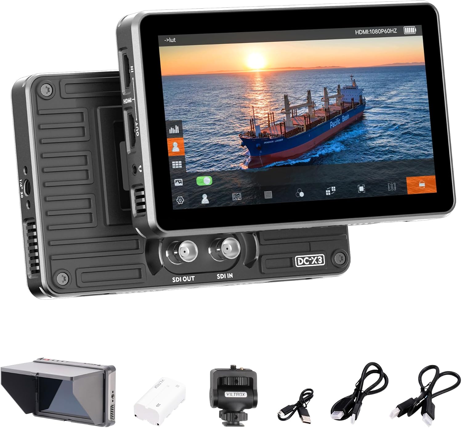 VILTROX DC-X3 2000Nits Camera Field Monitor Touchscreen with 6 Inch Full HD1920x1080 IPS 4K HDMI/3G-SDI Loop in/Out,3D LUTs Peaking Focus Assist, 160° Super Wide View Angle, Sunshade Hood, Battery