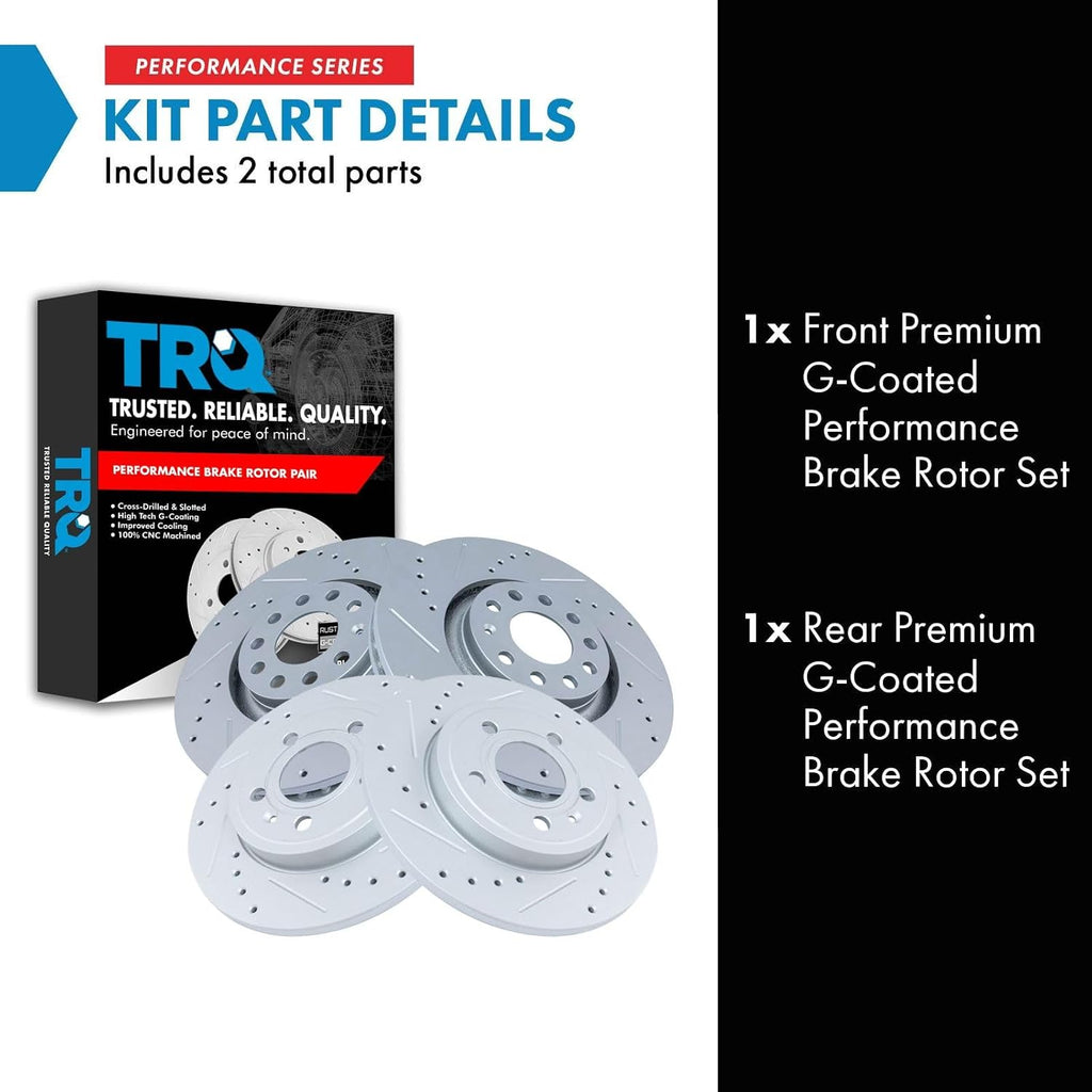 TRQ Performance Front and Rear Brake Rotor Set G Coated Drilled and Slotted Compatible with 2005-2009 Audi A4 A4 Quattro
