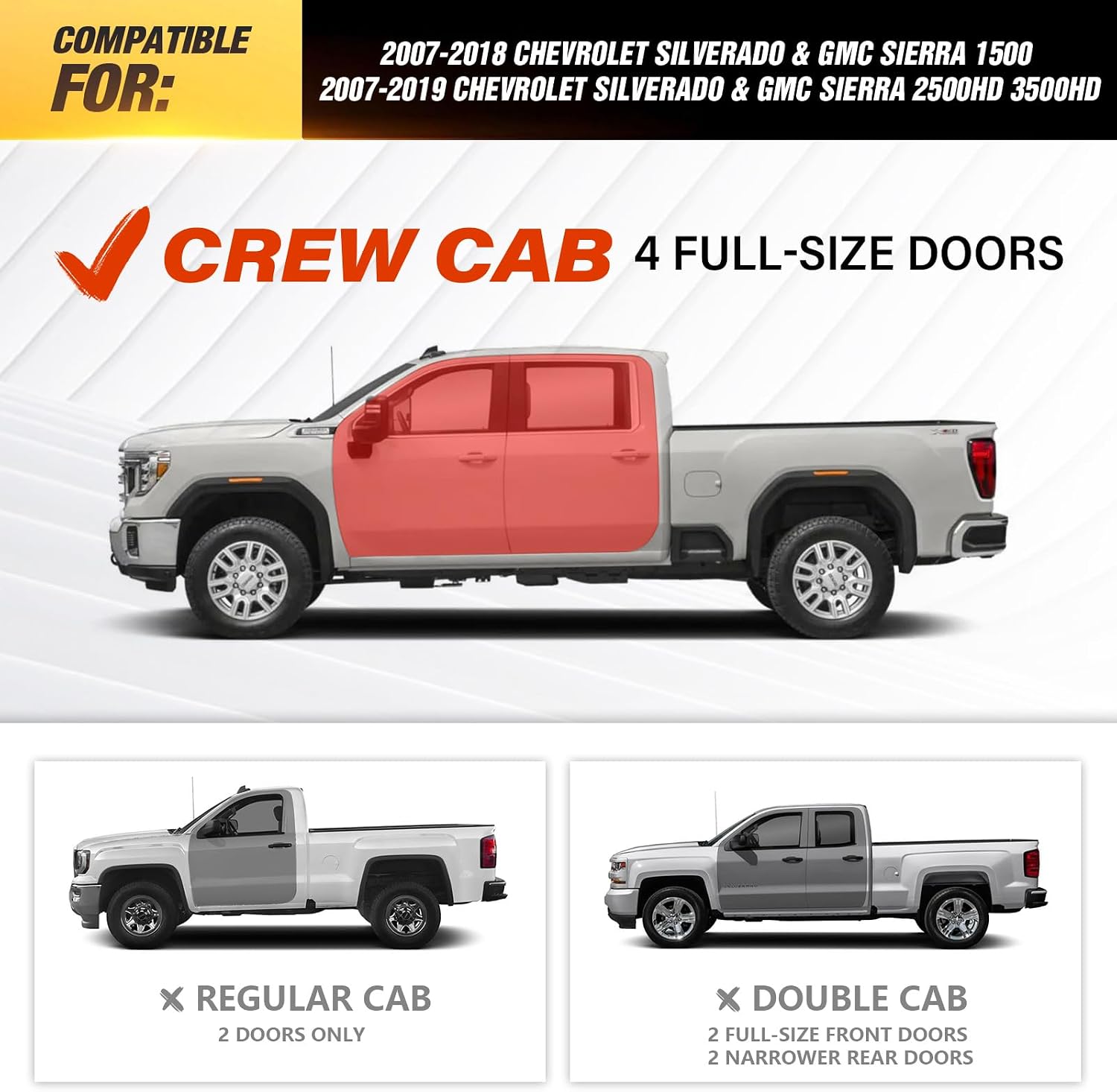 YZONA Running Boards Compatible with Chevy/GMC Silverado/Sierra 1500 2007-2018, 2500HD/3500HD 2007-2019 - Crew Cab Only - Not for Diesel, Side Step Rails Aluminum Alloy Nerf Bars