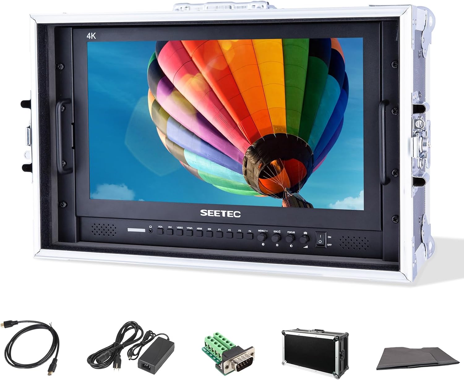 17.3 Inch Video Production Monitor 4K Broadcast Monitor Ultra UHD 1920x1080 LCD Screen 16:9 Carry-on Alu Housing with SDI HDMI YPbPr DVI AV for Camera Wedding Sports Conference