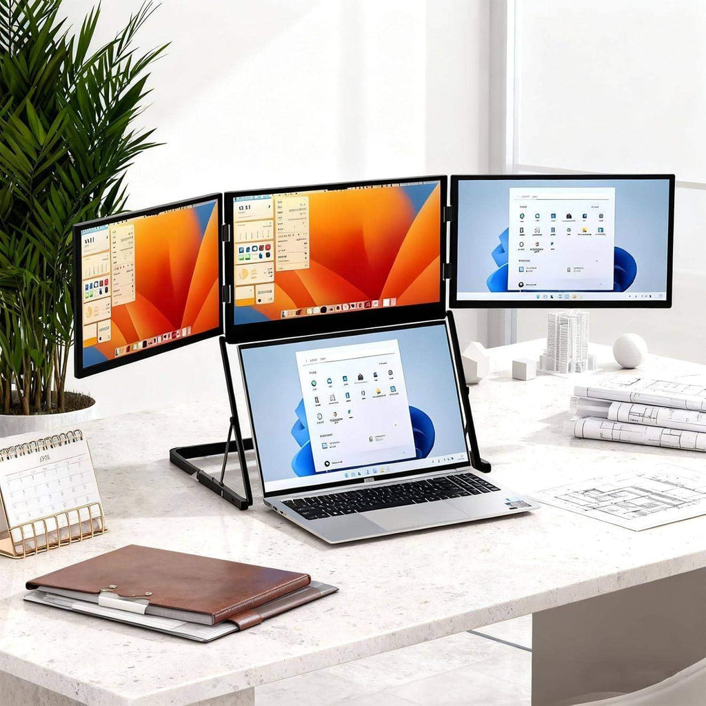 15.6' Laptop Tri-Fold Monitor, Triple Screen Laptop Extender 1080P IPS, Pro Max Monitor, Portable Monitor with USB-C & HDMI, Travel Productivity Monitor with 360° Rotation Adjustable Viewing Angles