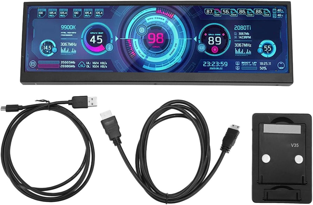 Pomya 12.6 Inch LCD Screen Monitor, Portable Laptop Screen Extender with 1920x515 Stretched Bar LCD Display Portable Monitor for Laptop Computer, Programmers