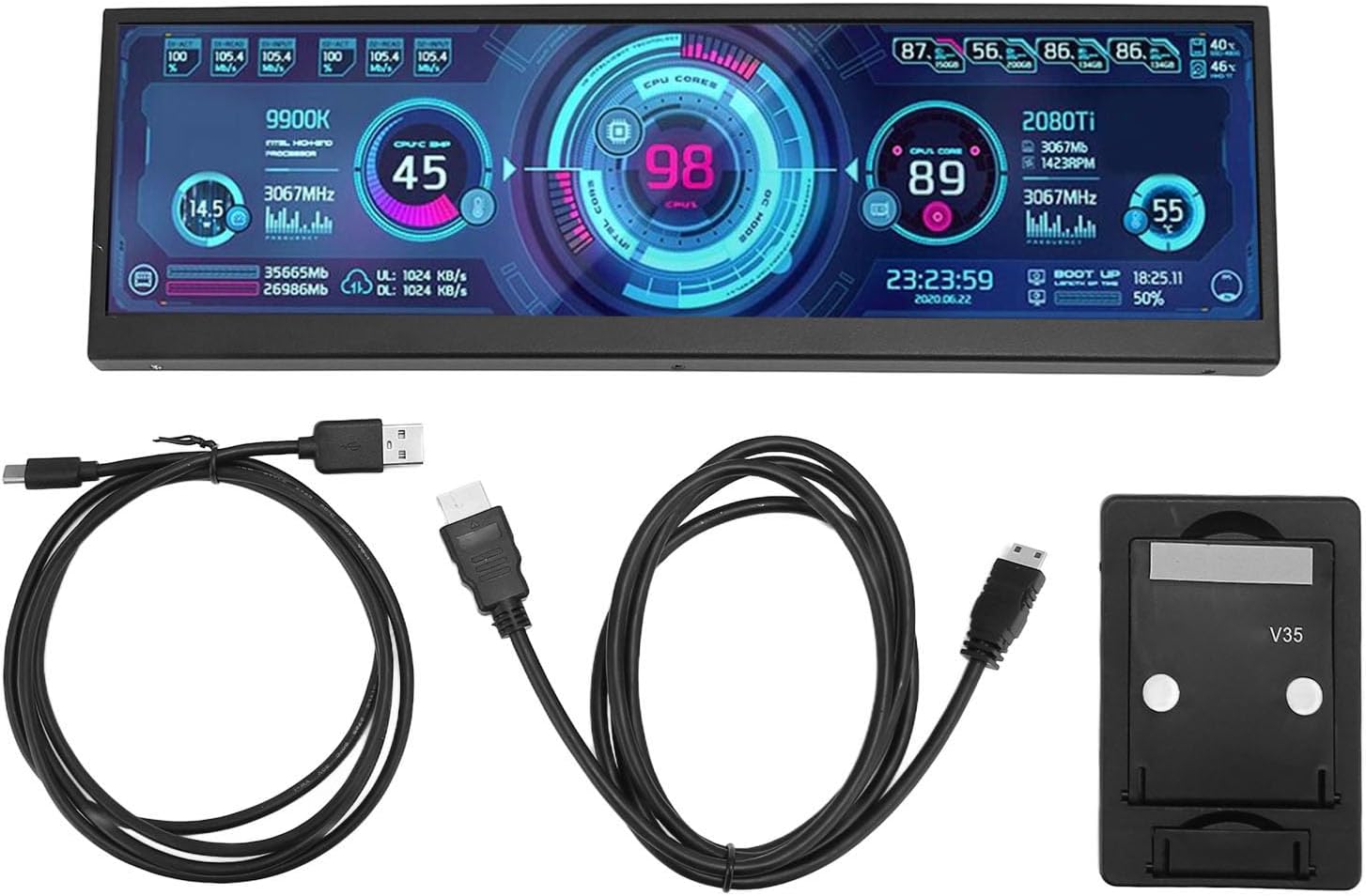 Pomya 12.6 Inch LCD Screen Monitor, Portable Laptop Screen Extender with 1920x515 Stretched Bar LCD Display Portable Monitor for Laptop Computer, Programmers