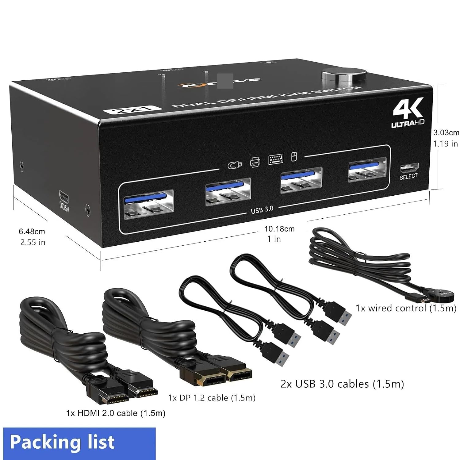HDMI USB 3.0 Dual Monitors Displayport KVM Switch,Supports 4K@60Hz for 2 Computers Share Keyboard Mouse and Monitor
