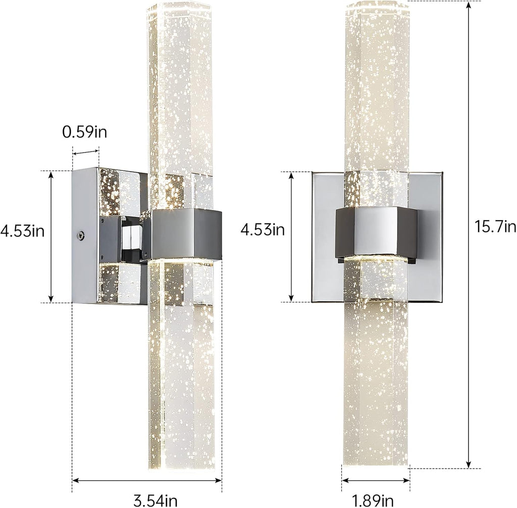 Epinl Wall Sconces Set of Two - Crystal Chrome Wall Sconces 14W Dimmable LED Bathroom Vanity Light Bubble Wall Lights for Bedroom Living Room Hallway