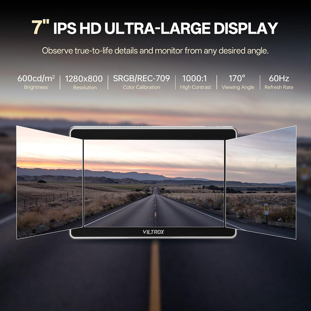 VILTROX DC-L1 7' Camera Field Monitor Touchscreen DSLR Kamera Monitor with 170° Wide View Angle,600 Nits,HD 1280x800 IPS 4K HDMI Loop in/Out with Peak Focus Video Assist Waveform,Battery,Sunshade Hood