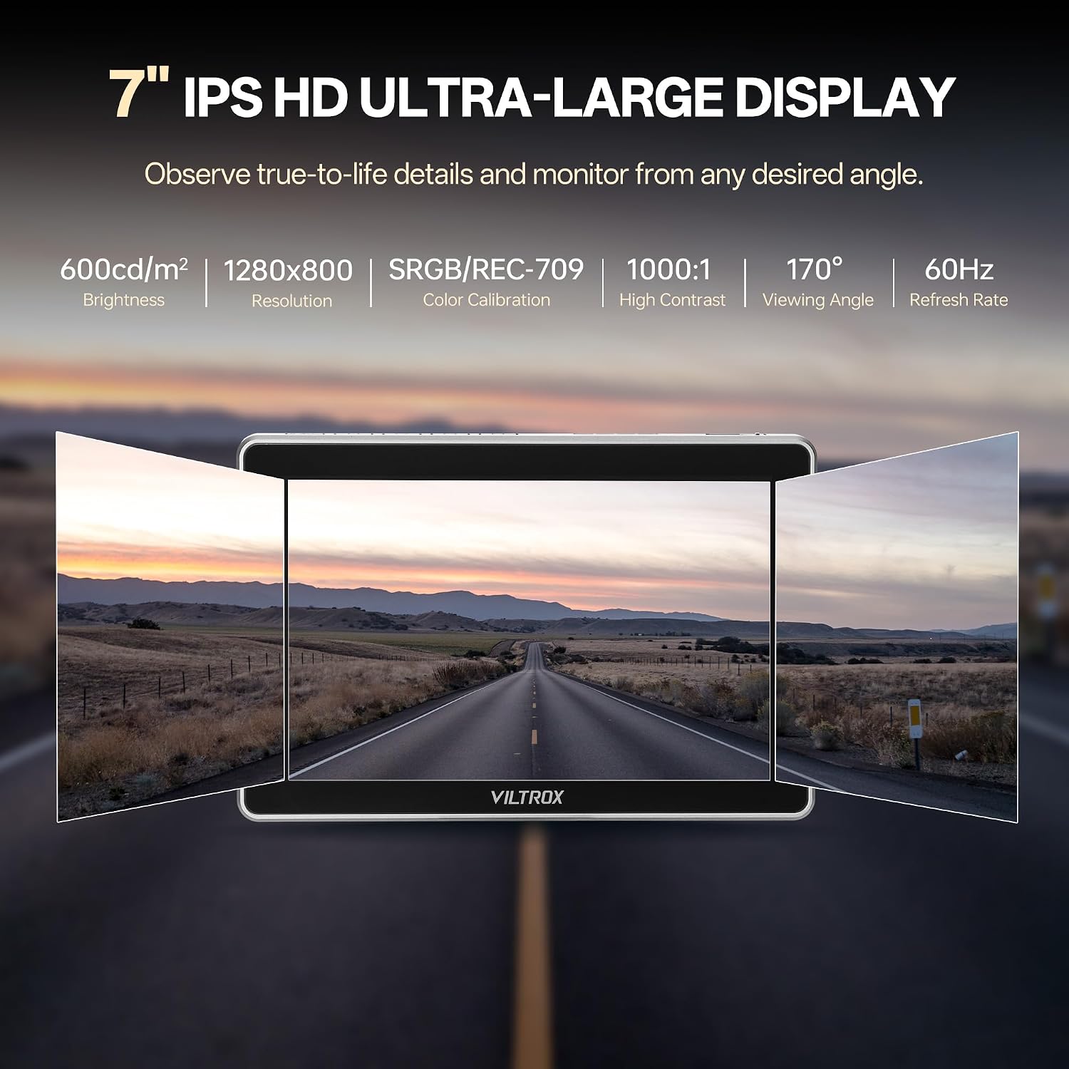 VILTROX DC-L2 7' Camera Field Monitor Touch Screen with HD 1280x800 IPS 4K HDMI & 3G-SDI Loop in/Out, 3D LUTs Peak Focus Assist Waveform, 170° Super Wide View Angle, Battery & Sunshade Hood
