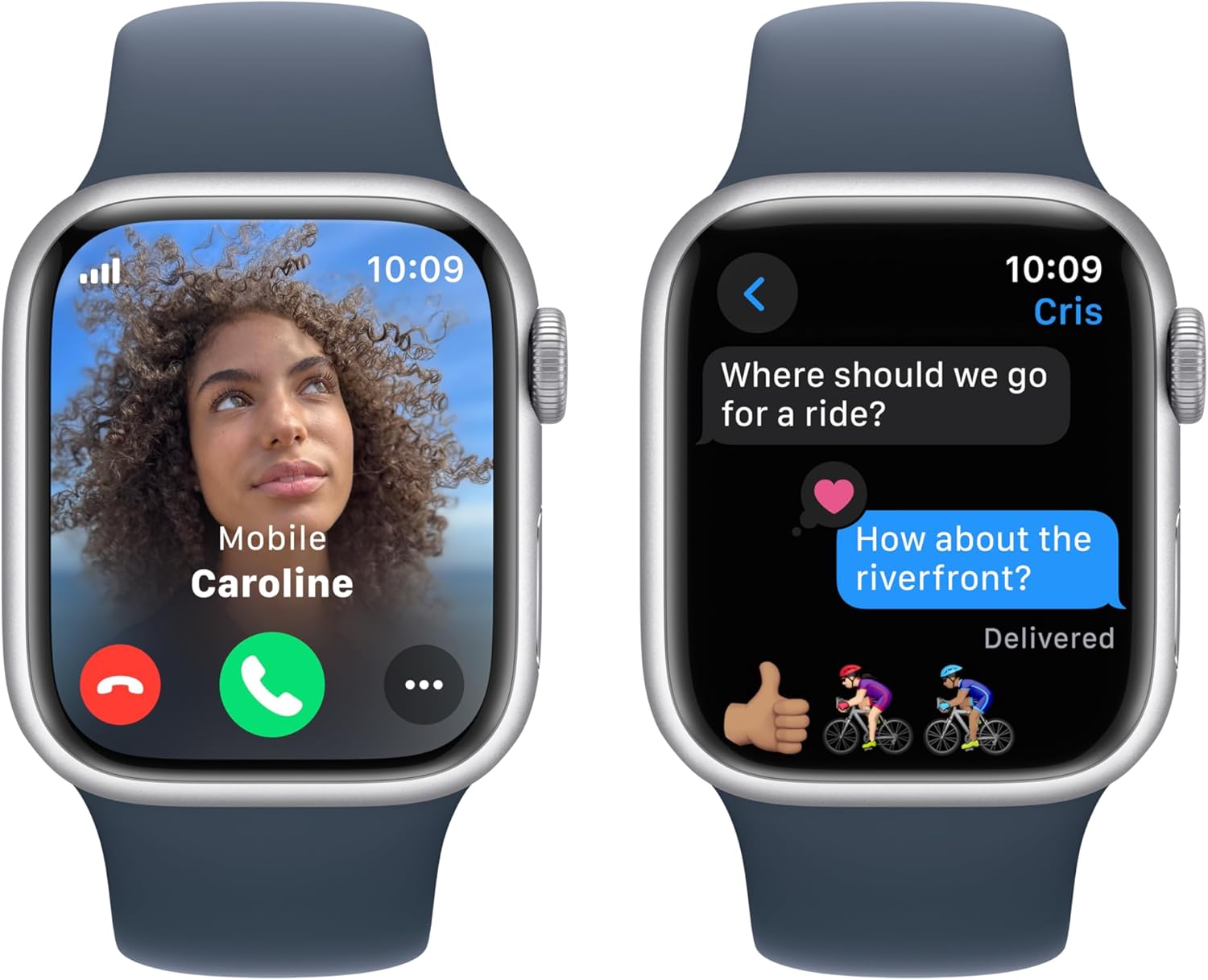 Apple Watch Series 9 [GPS + Cellular, 41mm] - Silver Aluminum Case with Storm Blue Sport Band, M/L (Renewed)
