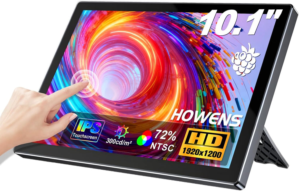 10.1-inch Touchscreen Monitor, HDMI 1920×1200 60hz 16:10 IPS Laptop Monitor, Dual Built-in Speakers, HDMI Input, Compatible with R Pi 5/4/3/2 Windows 10/8/7 Supports Standard VESA
