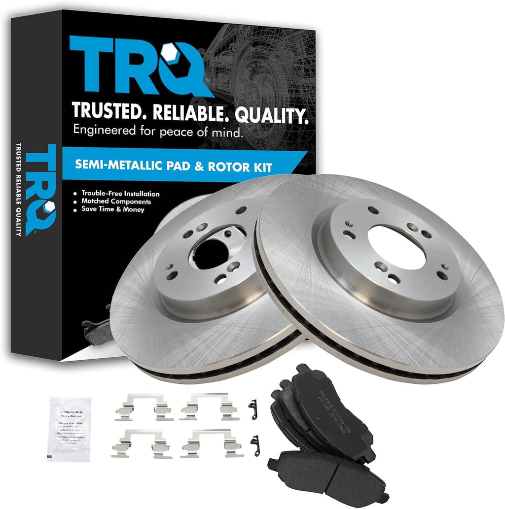 TRQ Front Brake Pad and Rotor Set Semi Metallic Vented Rotors Compatible with 2007-2017 Jeep Patriot Compass 2007-2019 Mitsubishi Outlander 2011-2021 Outlander Sport 2008-2012 Eclipse