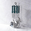 Stainless Steel Kitchenware Seven Pieces Set with Hanging Holder Ceramic Handle Kitchenware Cooking Utensils Set Dishwasher Safe Metal Kitchen Utensils Set BPA Free, Emerald