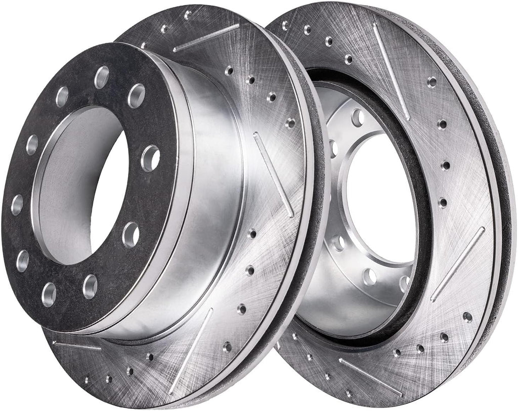 Detroit Axle - Front Brake Kit for 2008-2024 Dodge Ram 4500 5500, 15.35' inch Front and Rear Drilled Brake Rotors Ceramic Brakes Pads 2009 2010 2011 2012 2013 2014 2015 2016 2017 2018 2019 Replacement