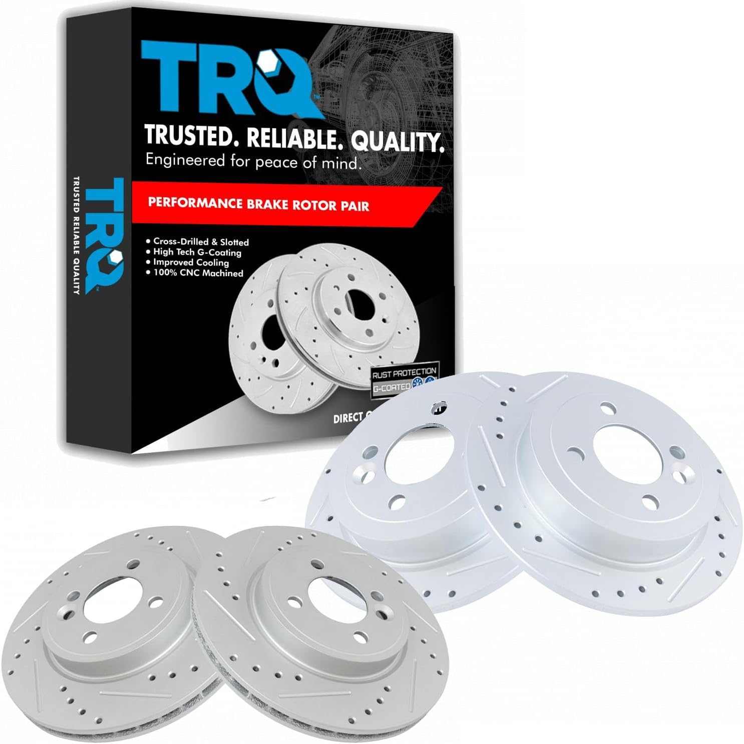 TRQ Performance Front Rear Brake Rotor Set Slotted Drilled G Coated Compatible with 2002-2006 Mini Cooper