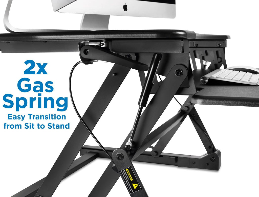 Mount-It! 35.5' Standing Desk Converter with Keyboard Tray – Adjustable Sit Stand Desk Riser for Dual Monitors – Dual Gas Spring Height Adjustable Desktop Workstation Topper – Black
