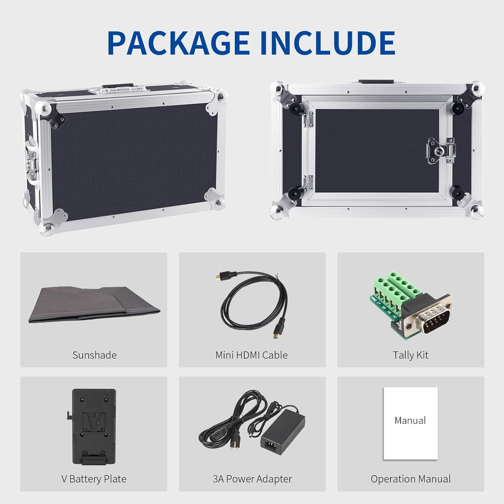 17.3 Inch Video Production Monitor 4K Broadcast Monitor Ultra UHD 1920x1080 LCD Screen 16:9 Carry-on Alu Housing with SDI HDMI YPbPr DVI AV for Camera Wedding Sports Conference