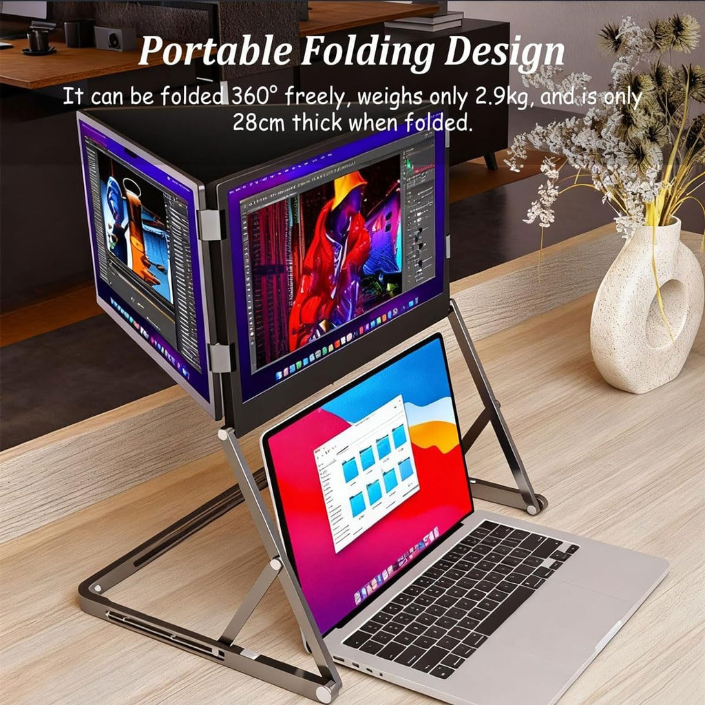 15.6' Tri-Screen Monitor Extender,1080P FHD IPS Display,USB-C HDMIs Foldable Triple Monitor,100% sRGB,HDMIs/USB-C Pulg n Play,for Office & Remote Work