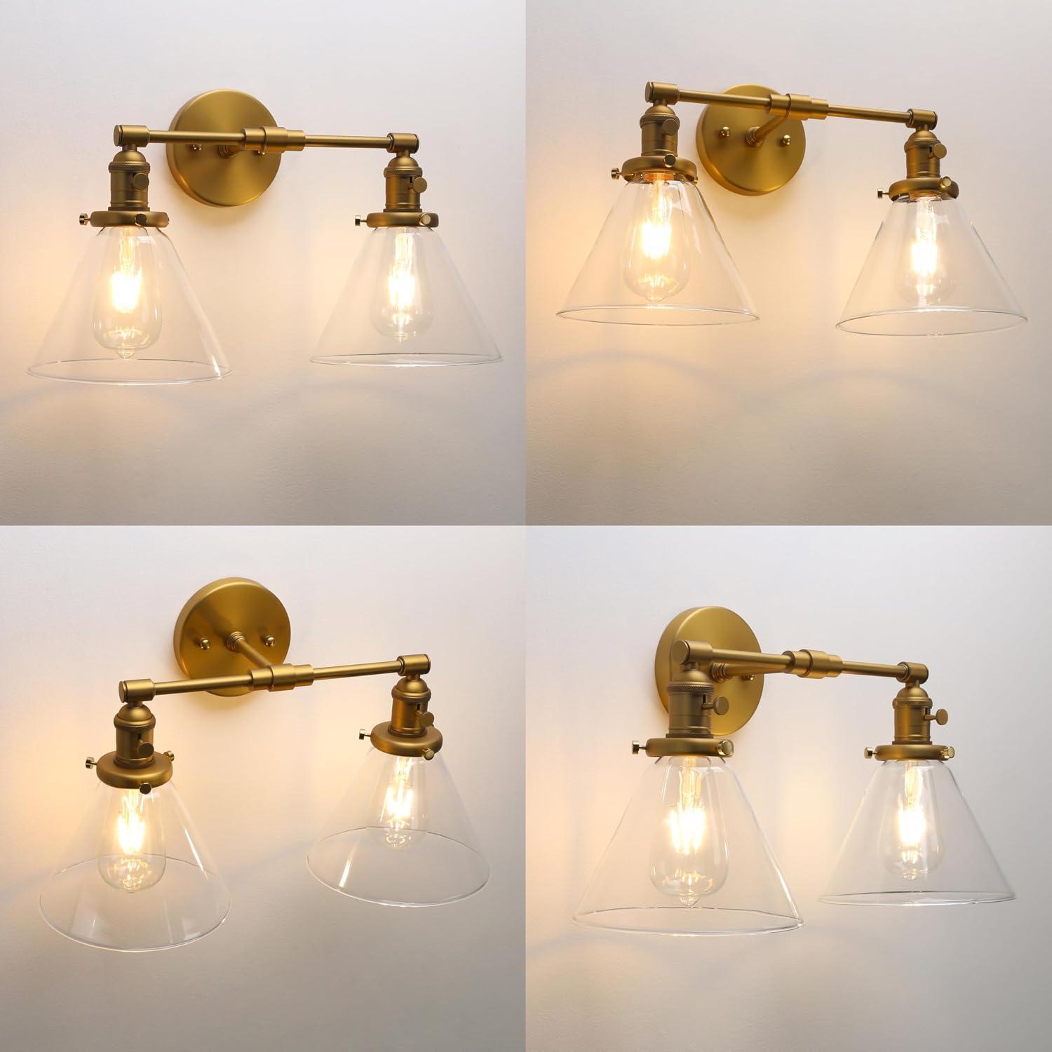 Phansthy Double Sconce Antique Industrial Wall Sconce Light with Dual 7.3 Inch Cone Canopy (Antique)