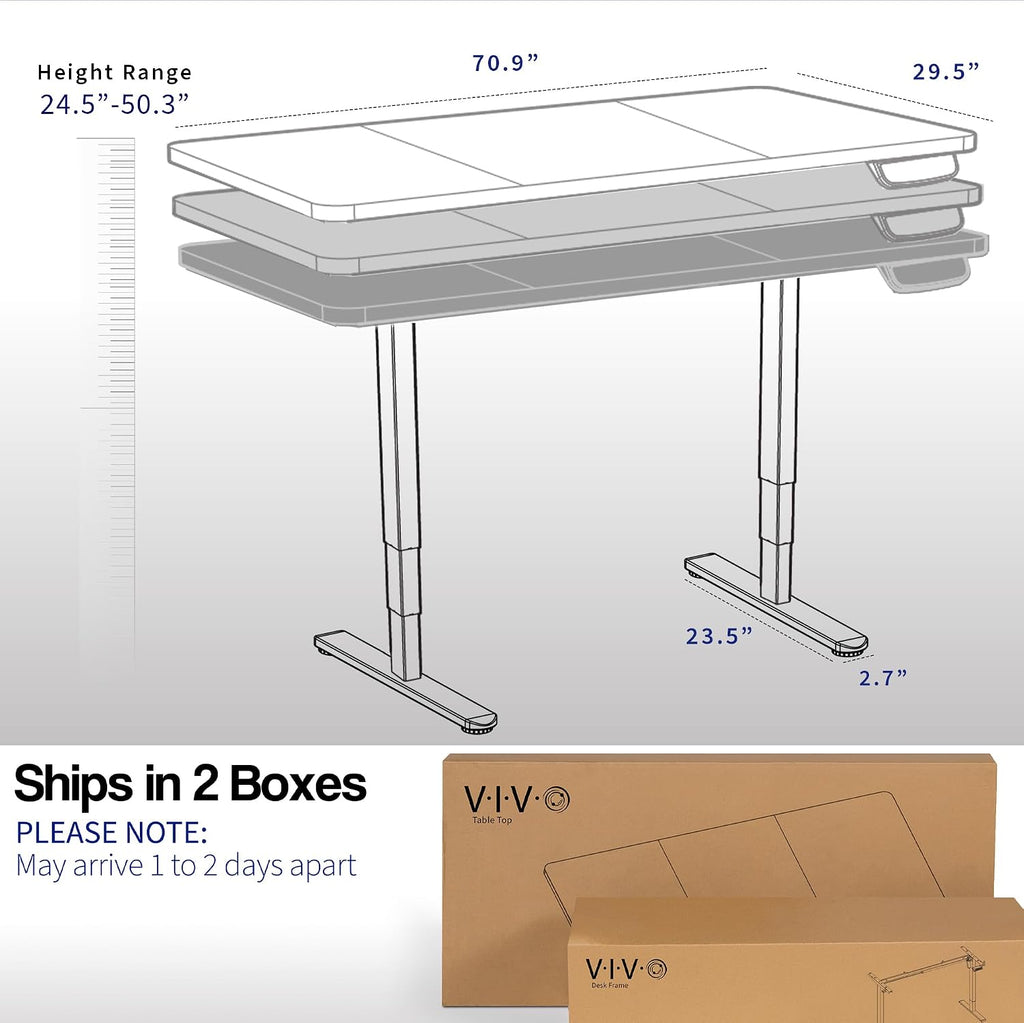 VIVO Electric 71 x 30 in Dual Motor Sit Stand Desk, Memory Height Adjustment, 2B Series, Black Top Black Frame, DESK-KIT-2B7B