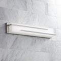 Possini Euro Design Jada Modern Wall Mount Light LED Chrome Silver Hardwired 26 1/4' Wide Light Bar Fixture Rectangular White Glass Shade for Bathroom Vanity Mirror House Home Room Decor