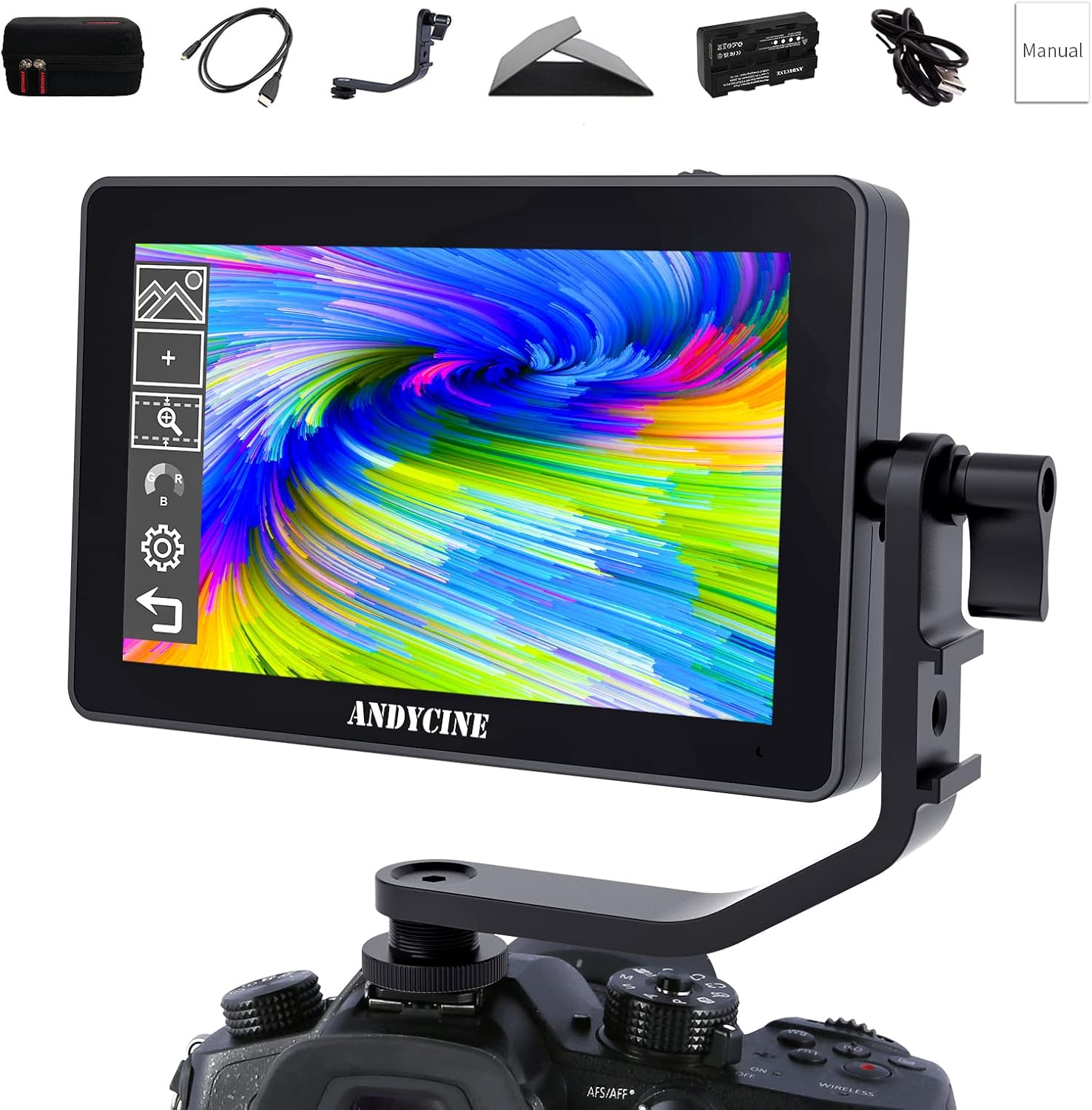 ANDYCINE A6 Plus V2 6' Touch Screen Camera Field Monitor Bundle - Full HD 1920x1080, 4K HDMI Input, 3D LUT, Waveform, Focus Assist with Battery, Carry Case & Sunshade
