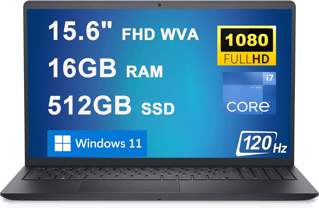 Dell Inspiron 15 3000 3520 Business Laptop 15.6' FHD WVA Anti-Glare 120Hz Display 12th Generation Intel 10-Core i7-1255U Processor 16GB RAM 512GB SSD Intel Iris Xe Graphics HDMI Win11 Black (Renewed)