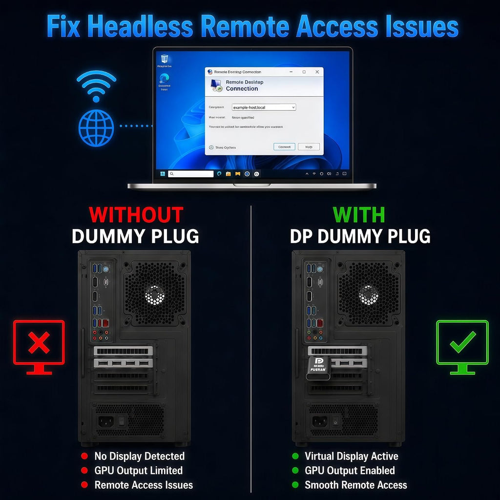 DP-4K60HZ DisplayPort Headless Ghost Display Emulator for PC DP displayport Dummy Plug-fit Headless 1080@120Hz-3840x2160@60hz FHD-Display Port Dummy Plug (DP-4K-60Hz-6P)