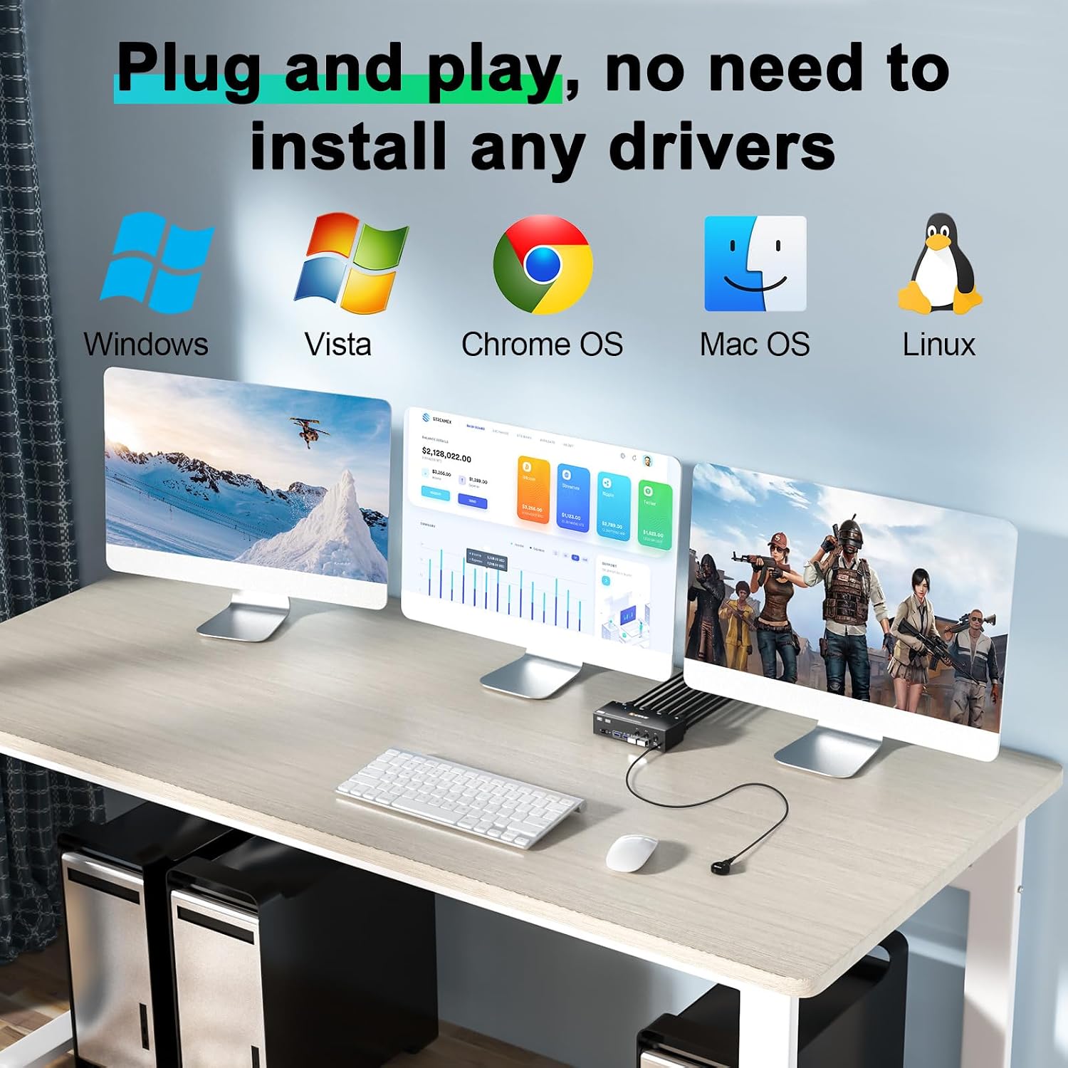 KVM Switch 3 Monitors 3 Computers 8K@60Hz, MLEEDA HDMI + 2* Displayport Triple Monitor KVM Switch with 4 USB 3.0 Ports for Keyboard Mouse Printer, Wired Remote and Power Adapter Included