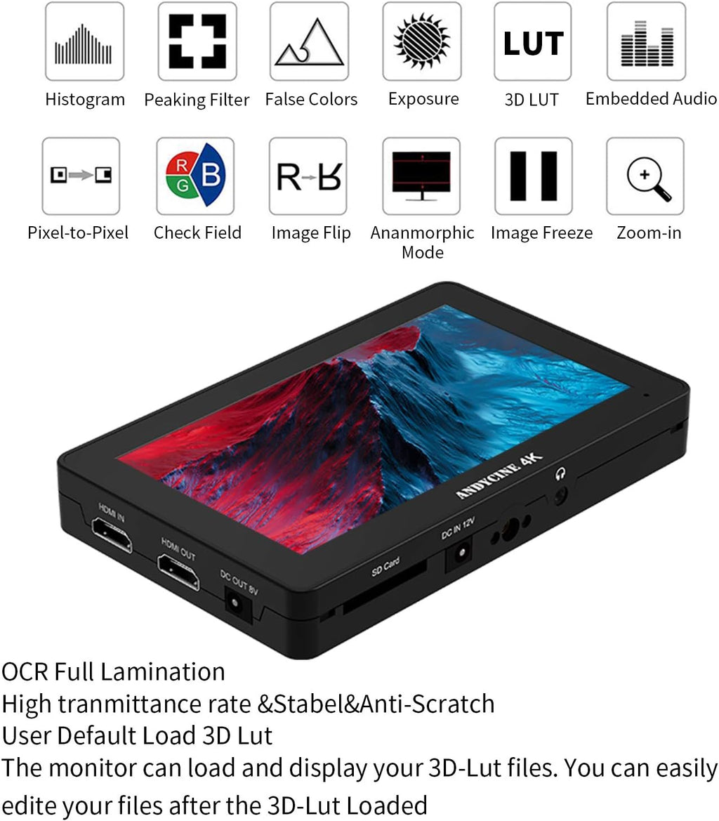 ANDYCINE A6 Plus V2 6' Touch Screen Camera Field Monitor Bundle - Full HD 1920x1080, 4K HDMI Input, 3D LUT, Waveform, Focus Assist with Battery, Carry Case & Sunshade