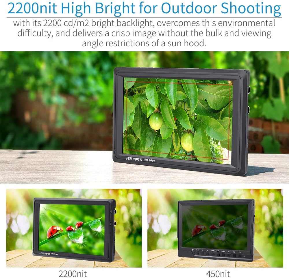 FEELWORLD FW279S 7 Inch Ultra Bright 2200nit Daylight Viewable Full HD 1920x1200 IPS Panel DSLR On Camera Field Monitor 3G SDI 4K HDMI Input/Output Video Assist Peaking Focus