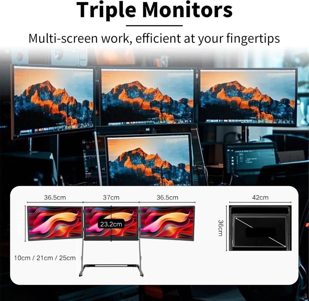 15.6' Triple Laptop Screen Extender, 1080p Fhd Portable Monitor for Laptop USB C HDMI, Monitor Extender for Triple Display, for Mac/Windows, for 13'-17.3' Laptops