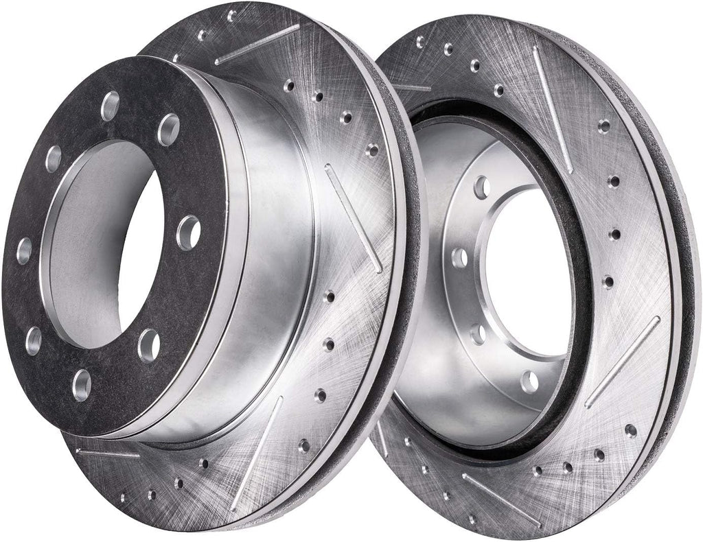 Detroit Axle - Brake Rotors for 2012-2022 Ford F-250 Super Duty 2013-2022 F-350 Super Duty, Drilled and Slotted Brake Rotors Replacement: 14.29' inch Front and Rear Rotors