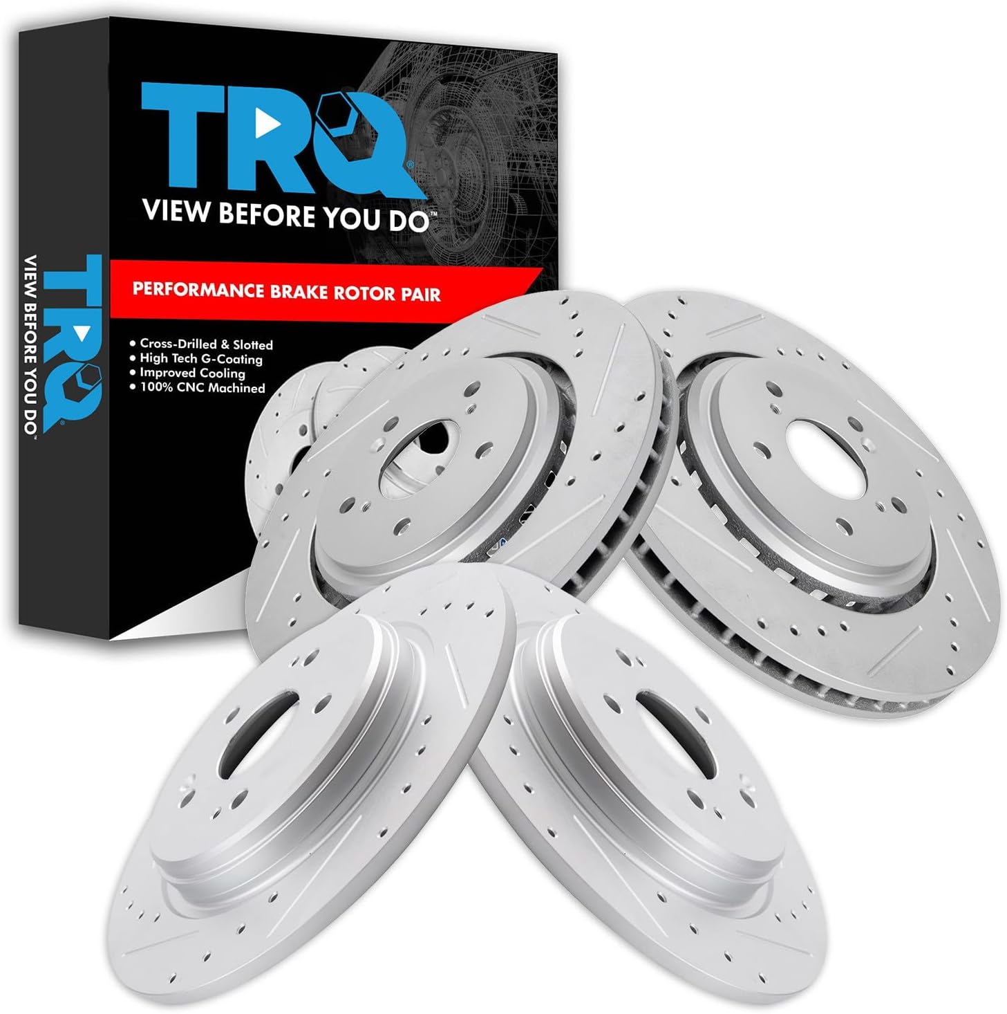 TRQ Performance Front and Rear Brake Rotor Set G Coated Drilled and Slotted Compatible with 2015-2020 Acura TLX