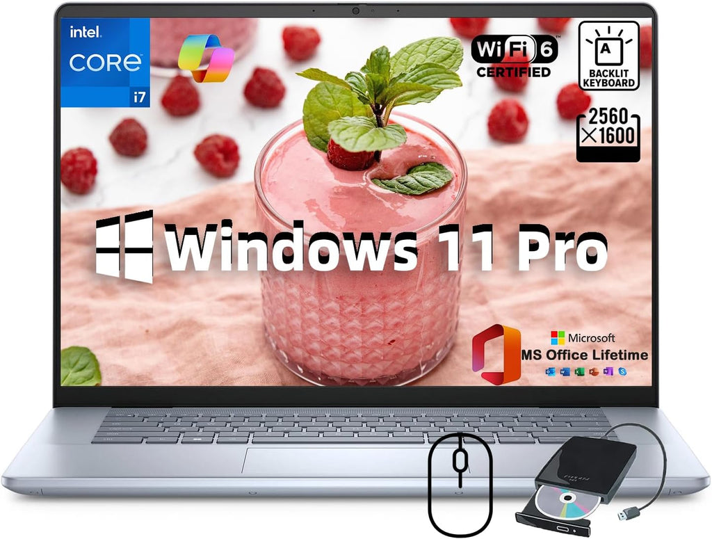 Dell Inspiron 16 Plus Business Laptop • w/Office Lifetime & External DVD Drive • Intel i7-13620H CPU • 16' IPS 2.5K Display • Backlit KB • Copilot AI • Win 11 pro • Wi-Fi 6 • 16 GB RAM • 4TB SSD
