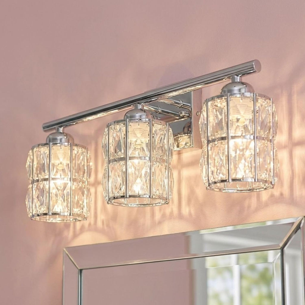 Quoizel Gibson 21' Glam Vanity Light, 3-Light, Polished Chrome Clear Crystal Glass, Dimmable, Up/Down Mount, ETL Damp-Rated