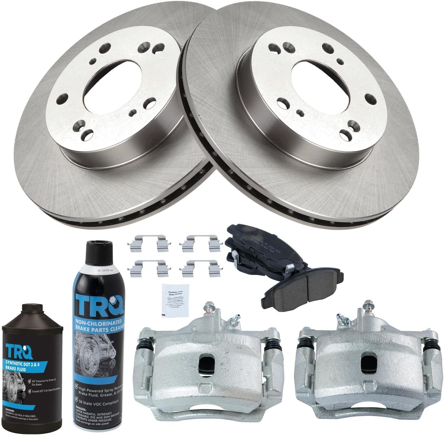 TRQ Front Brake Pad, Caliper, & Rotor Kit, with Chemical Kit Ceramic Compatible with 2006-2011 Honda Civic