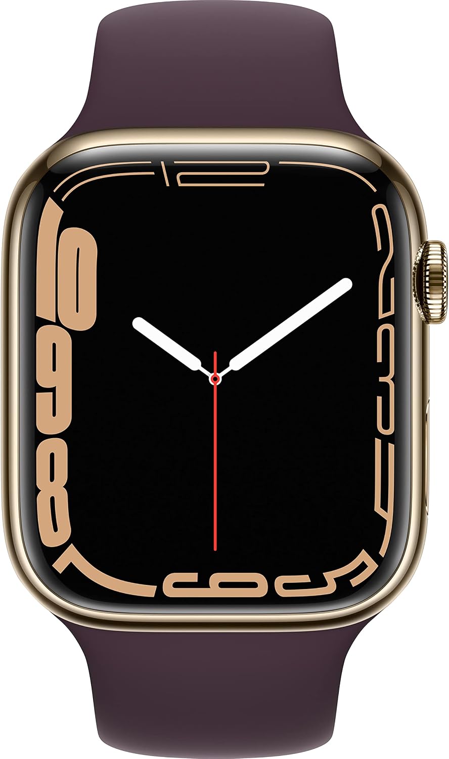 Apple Watch Series 7 (GPS + Cellular, 45MM) - Gold Stainless Steel Case with Dark Cherry Sport Band (Renewed)