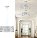 CATINER Modern Crystal Chandelier 18'Chrome Semi Flush Mount Ceiling Light Fixtures 6-Lights Drum Crystal Pendant Lighting for Dining Room Foyer Bedroom Living Room