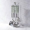 Stainless Steel Kitchenware Seven Pieces Set with Hanging Holder Ceramic Handle Kitchenware Cooking Utensils Set Dishwasher Safe Metal Kitchen Utensils Set,Avocado