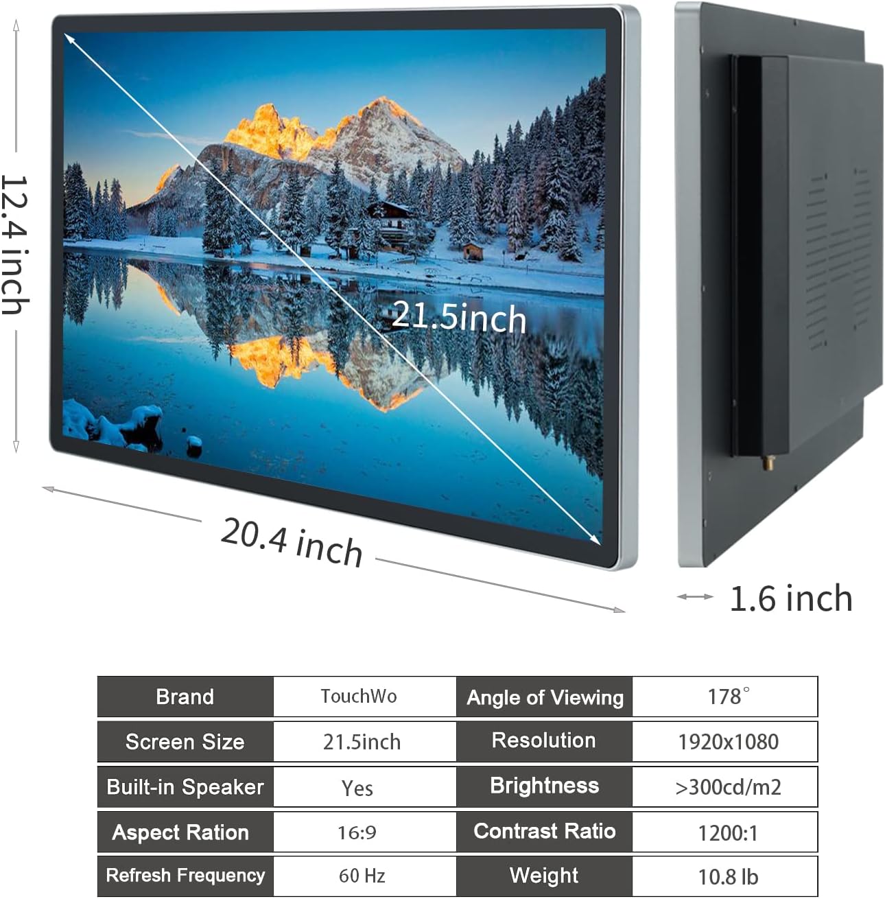 21.5 inch Android 12 Touchscreen Monitor Tablet, 16:9 FHD 1080P, WiFi & BT, Built-in Speakers, RK3588 4GB RAM & 64GB ROM, Smart Board for Classroom, Meeting & Game