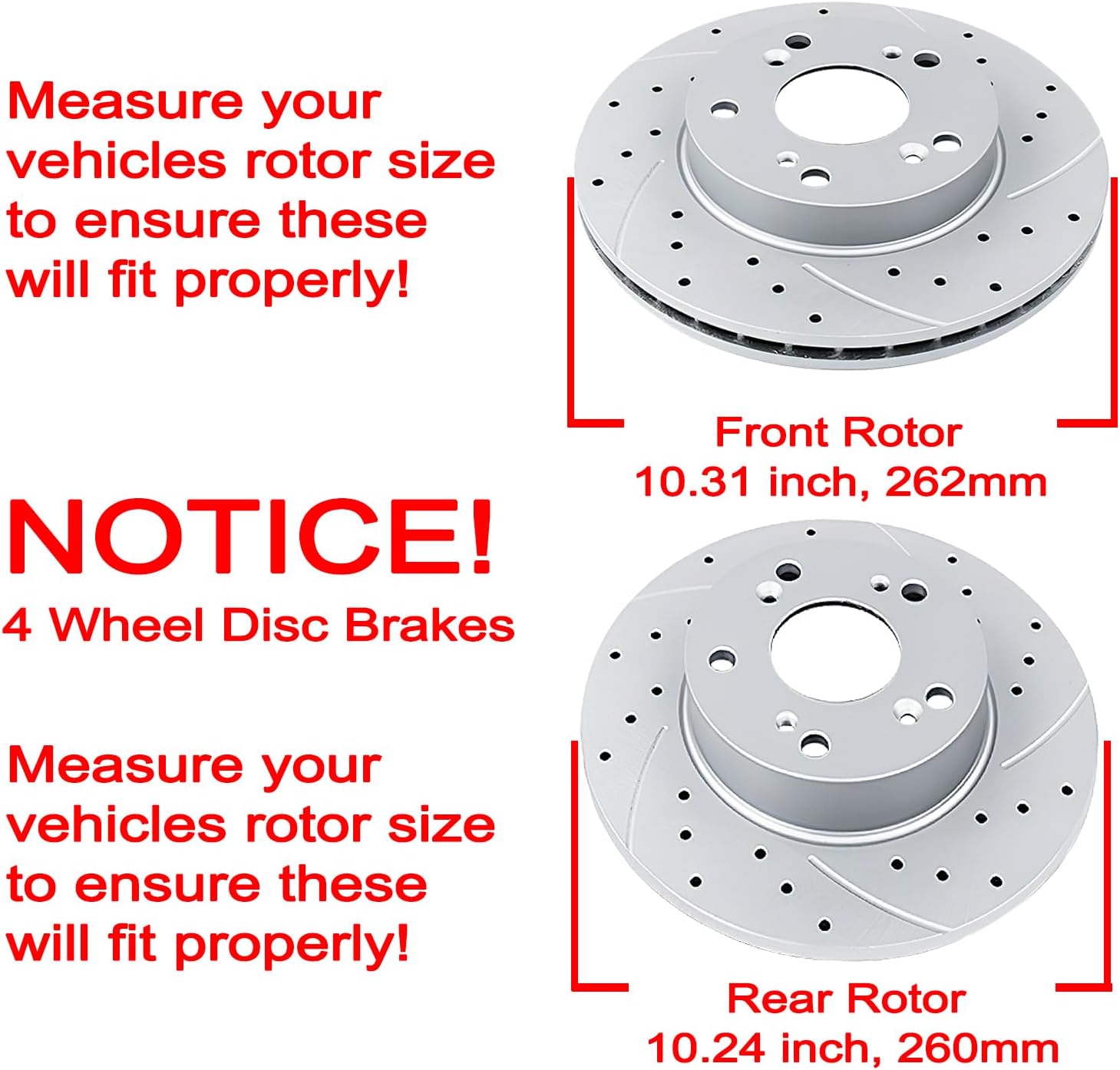 Acinoparts Brake Kit Front （10.31 Inch）and Rear （10.24 Inch）Drilled and Slotted Brake Rotors Ceramic Brake Pads for Honda Civic （4-Wheel Disc Brakes）2006 2007 2008 2009 2010 2011