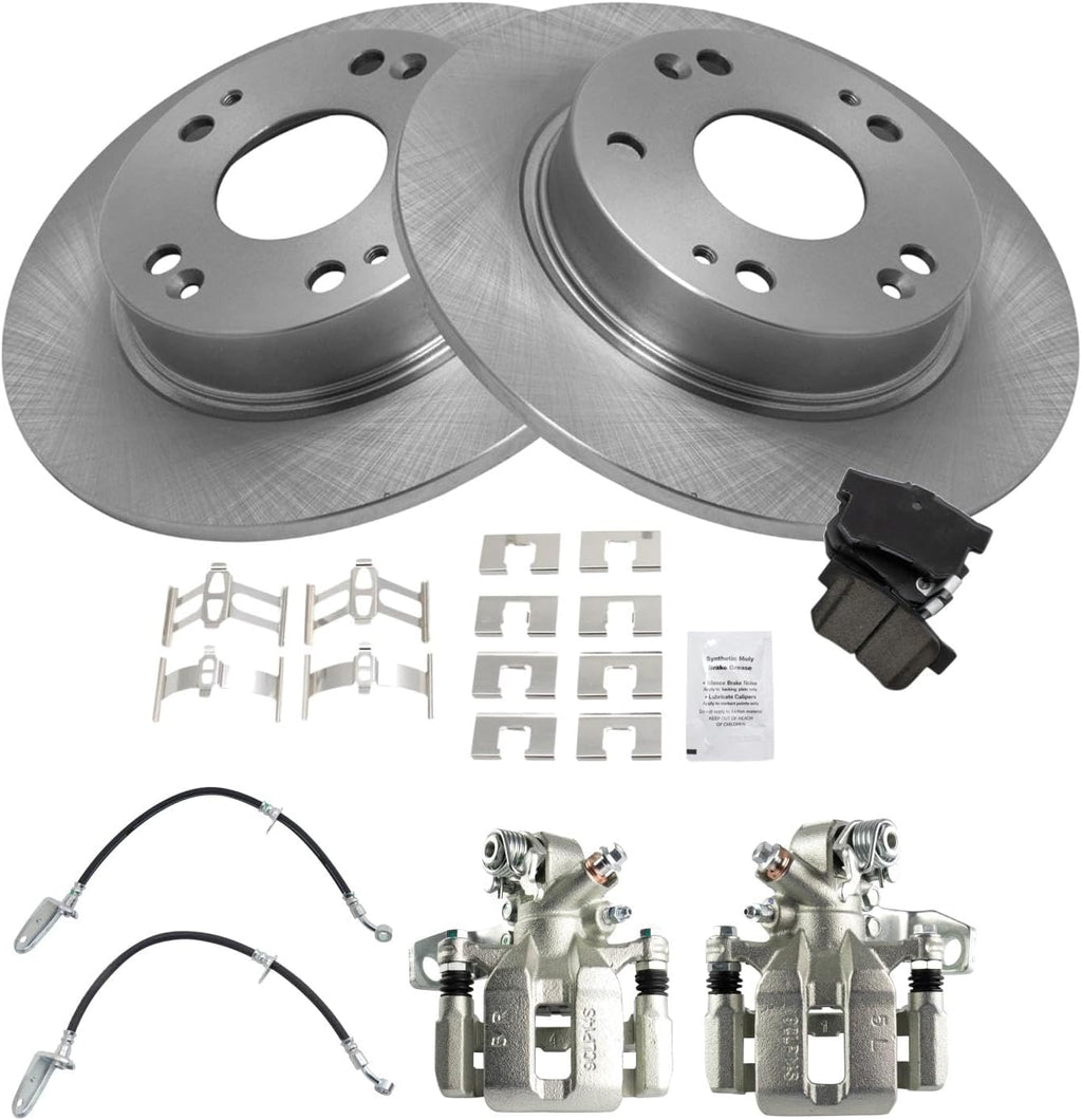 TRQ Rear Brake Pad and Rotor Set Ceramic Calipers Compatible with 2006-2011 Honda Civic