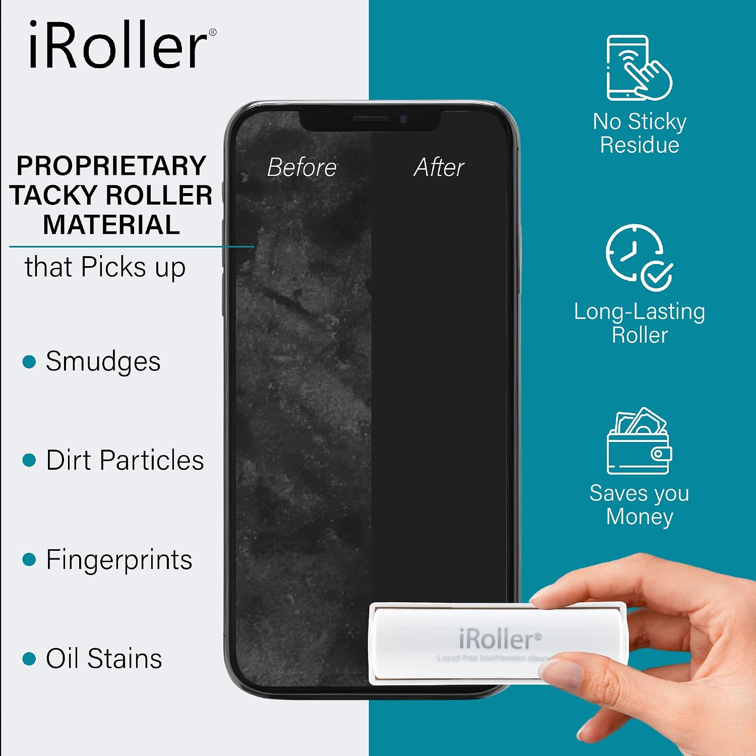 Screen Cleaner by iRoller - Pack of 12 - No Need for Spray or Wipes, Liquid Free - Reusable & Washable -Portable iPad Screen Cleaner for Touchscreen- Ideal for Smartphone, MacBook, Monitor - 3.5'