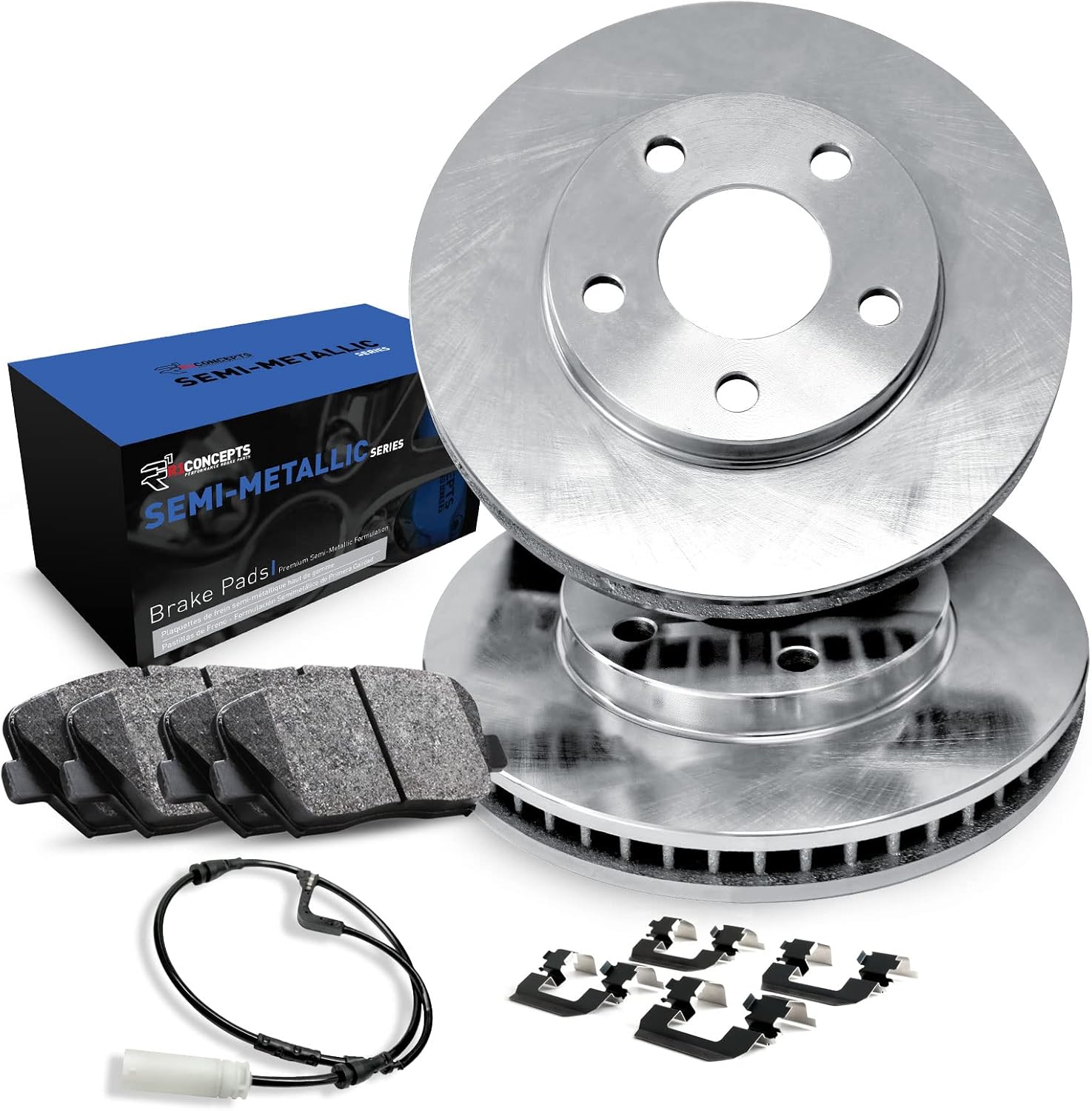 R1 Concepts Front Brake Kit Fits 2007 Acura CSX; 2002-2006 Acura RSX; 2006-2011 Honda Civic| Semi Met Pads, Blank Rotors| Hardware| 11.8' Front